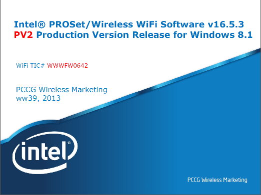 Intel® PROSet/Wireless WiFi Software v16.5.3 PV2 Production Version ...